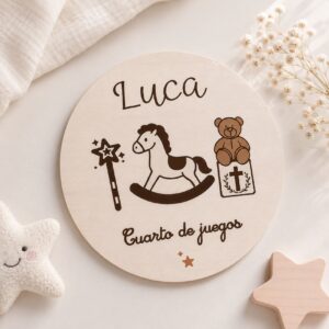 Placa de madera infatil personalizada para cuarto de juego