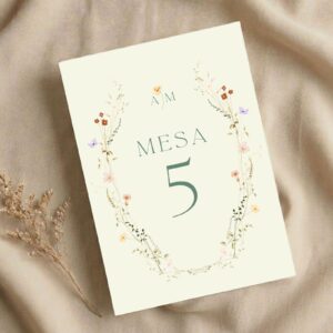 Número de mesa modelo Floral con fondo blanco, para bodas y otros eventos