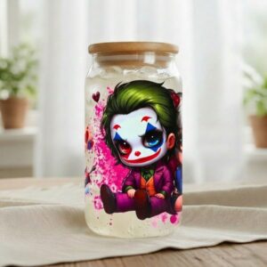 Vaso de cristal Joker y Harley Quinn con tapa y pajita
