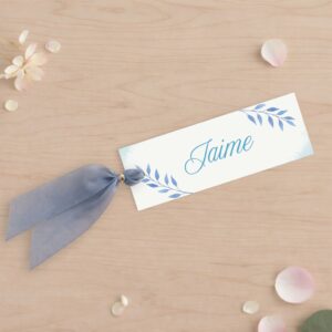 Tarjeta de asiento azul para eventos, modelo Gonzalo, con fondo blanco