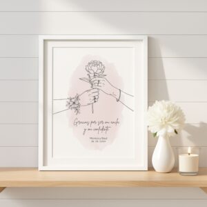 Láminas personalizadas para regalar a personas especiales en eventos, modelo Flor compartida