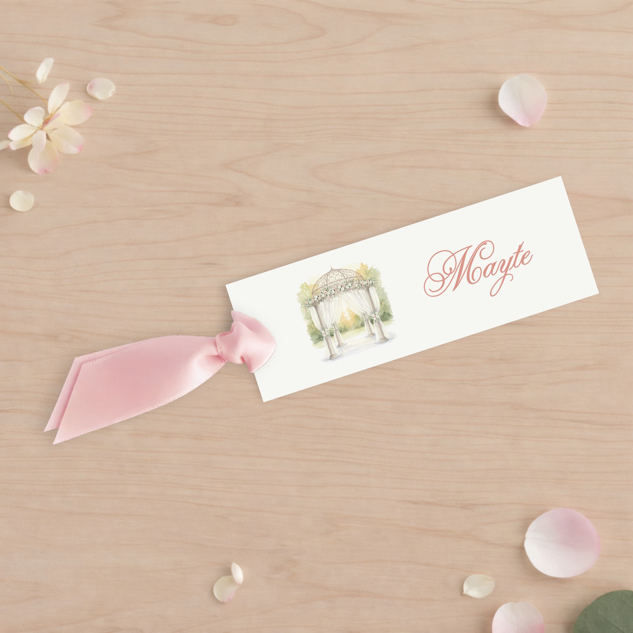 Tarjeta de asiento para bodas, eventos y celebraciones epeciles, Modelo Bóveda con fondo blanco