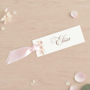 Tarjeta de asiento para bodas, eventos y celebraciones epeciles, Modelo Guirnalda con fondo blanco