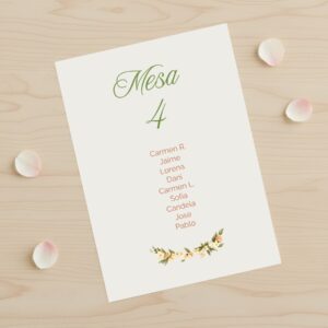 tarjeta de seating plan comunión modelo Camila con fondo blanco