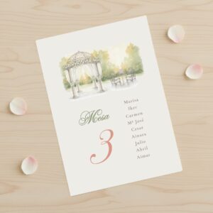 Seating plan con fondo blanco modelo Bóveda, para bodas y celebraciones especiales