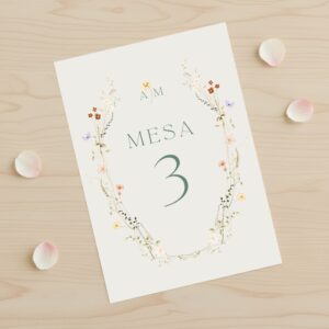 Número de mesa modelo Floral con fondo blanco, para bodas y otros eventos