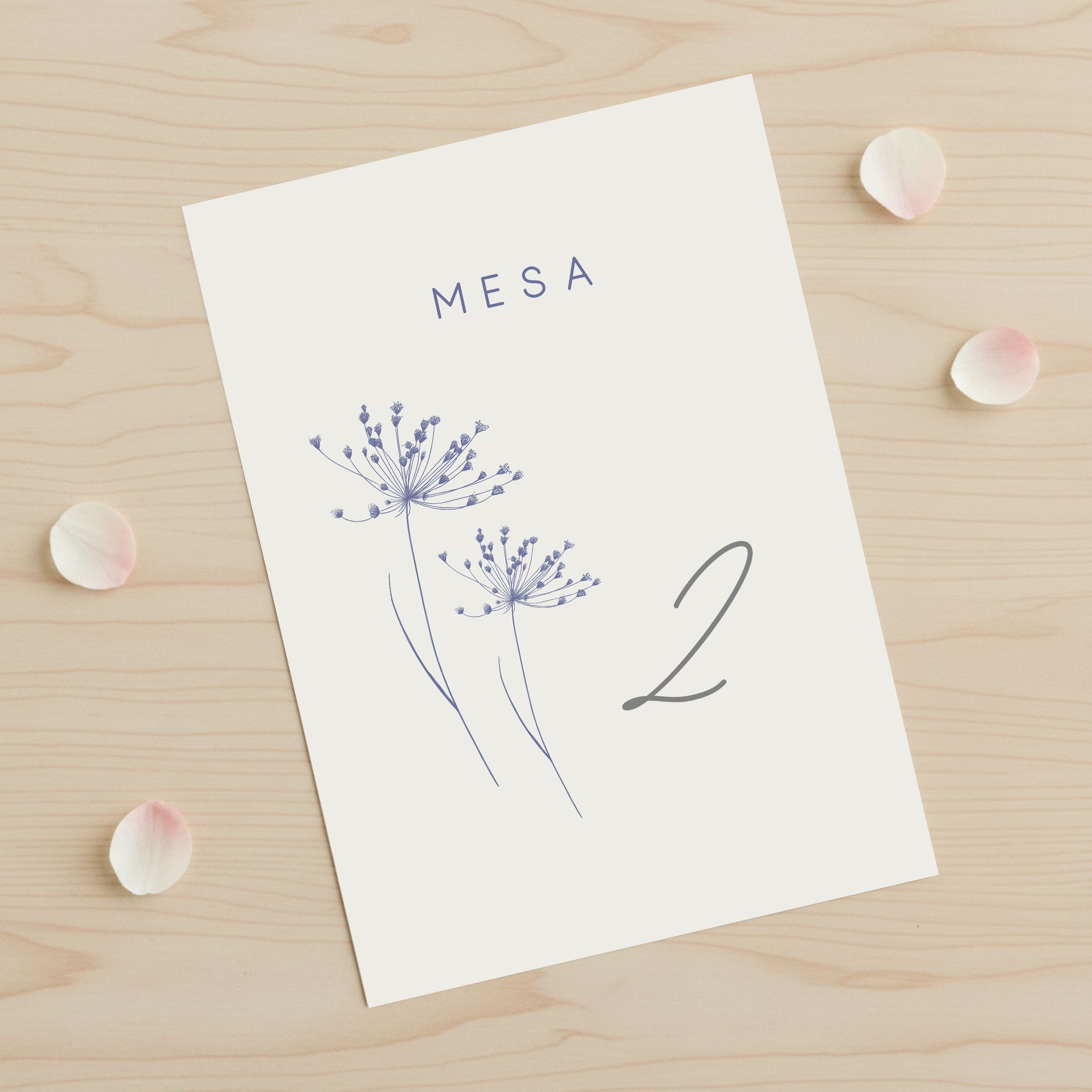 Número de mesa modelo Natura para eventos, con fondo blanco