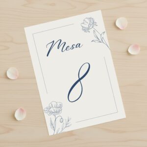 Número de mesa para bodas y celebraciones especiales modelo Delicadeza Azul, con fondo blanco