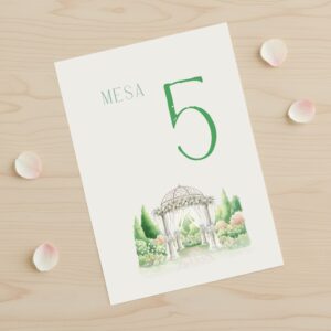 Número de mesa para bodas y celebraciones especiales modelo Jardín, con fondo blanco