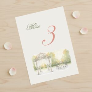 Número de mesa para bodas y celebraciones especiales modelo Bóveda, con fondo blanco