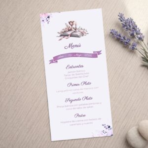 Minuta de menú comunión niña, Modelo Cáliz con fondo blanco