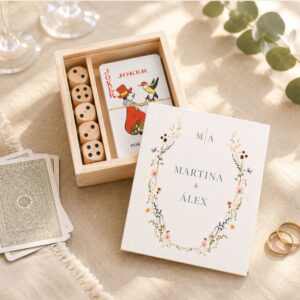 Juego de naipes y dados para invitados de eventos