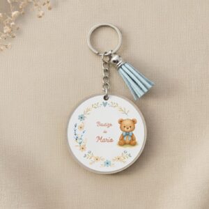 Llavero personalizado para invitados de bautizo o celebraciones infantiles modelo Osito