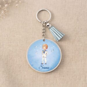 Llavero personalizado para invitados de comunión de niño, modelo Celeste, de estilo marinero