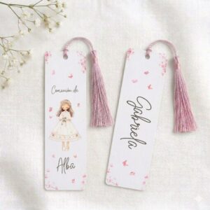 Marcapáginas personalizado para invitados de comunión de niña – Modelo Rose