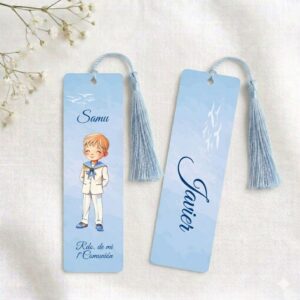 Marcapáginas personalizado de comunión, modelo Celeste, par invitados