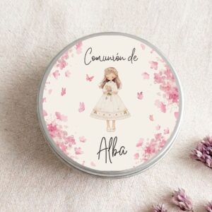 Velas personalizadas de comunión de niña, modelo Rose y estilo duce.