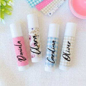Bálsamos labiales personalizados para invitados de eventos como bodas, bautizos y comuniones
