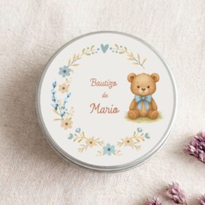 Velas personalizadas para invitados de bautizo, modelo Osito, con ilustración