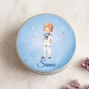 Velas personalizadas para invitados de comunión, estilo acuarela naval, modelo Celeste