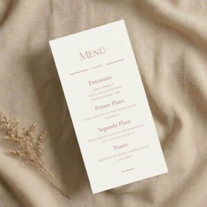 Minuta o tarjeta de menú modelo Aria, de estilo minimalista, para bodas y eventos