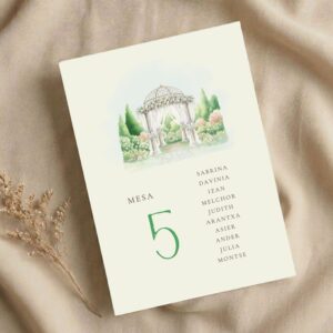 Seating plan modelo Jardín con fondo blanco para bodas y otros eventos